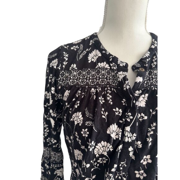LUCKY BRAND Black White Floral Blouse Size XS - Picture 4 of 7